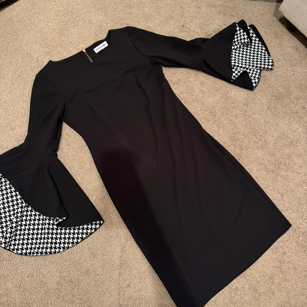 Shelby & Palmer Black Dress with Houndstooth Sleeves